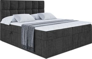 ALTDECOR Boxspringbett mit Matratze(20 cm hoch) und Topper(4 cm hoch), Polsterbett mit Kopfteil und Bettkasten - RICAR - 200x200 - H4/Schwarz Samt