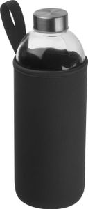 Trinkflasche aus Glas mit Neoprensleeve / 1000ml / Neoprenfarbe: schwarz