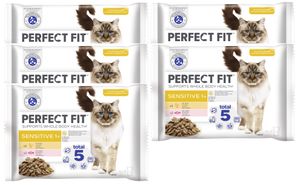 PERFECT FIT Katze Portionsbeutel Multipack Sensitive 1+ mit Huhn und mit Lachs 5 x 4 x 85g