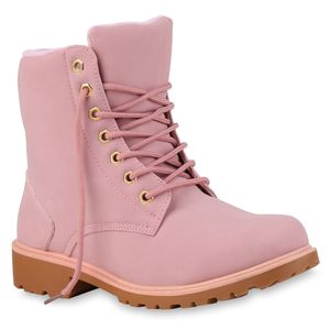 Mytrendshoe Worker Boots Damen Profil Sohle Outdoor Stiefeletten Zipper 812103, Farbe: Rosa, Größe: 38