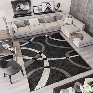Teppich Wohnzimmer Schlafzimmer Kurzflor Modern Design Schwarz Grau  Meliert  250 x 300 cm