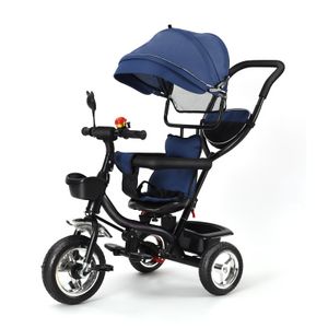 Dreirad 4in1 Kinderdreirad mit Sonnendach Kinderwagen Fahrrad Baby Kleinkinder Blau