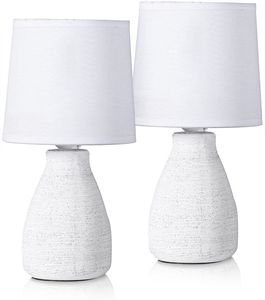 zestaw 2 lamp stołowych lub nocnych BRUBAKER 28 cm naturalny biały Podstawy lamp w kształcie wazonu i bawełniane klosze