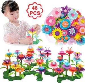 Blumengarten Spielzeug ab 3 4 5 Jahre Mädchen, Geschenk Mädchen 3-5 Jahre Kleinkind Spielzeug DIY Bouquet Sets,Konstruktions Blumenarrangement Lernspielzeug Spielzeug für draußen (46PCS)