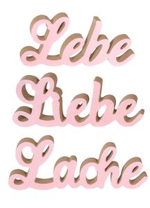 Schriftzug Lebe Liebe Lache Pastell Rosa Holz Tischdeko Deko Aufsteller Wohndeko