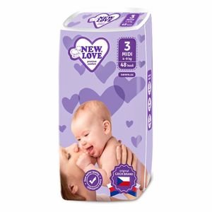 NEW-LOVE Detské jednorázové plienky New Love remium comfort 3 MIDI 4-9 kg 48 ks