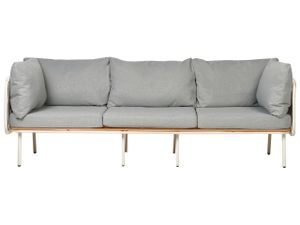 BELIANI Gartensofa Weiß / Hellbraun mit Auflagen Grau aus Metall Kunstholz mit Papierseil Geflecht Outdoor Gartenlounge Gartenmöbel Terrassenmöbel