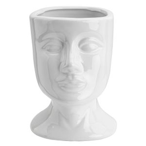 Keramik Blumentopf Gesicht Kopf  Kakteen für Sukkulenten Kräuter Weiß Blumenkübel H 20cm D 12cm Modern Vase Glasiert