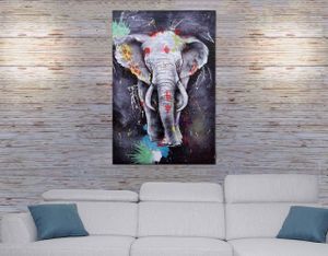 Ölgemälde Elefant HWC-H25, Leinwandbild Wandgemälde Gemälde, handgemaltes XL Wandbild  180x120cm