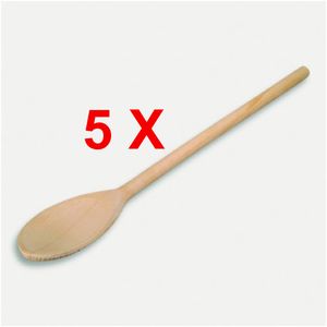 5 Stück = Kochlöffel, ovale Form aus Holz 30 cm
