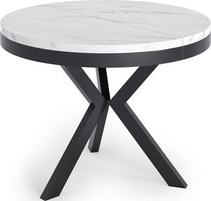 Runder Ausziehbarer Esstisch - Tisch im Loft-Stil mit Schwarz Metallbeinen - Industrieller Tisch für Wohnzimmer - Spacesaver - Weiß Marmor - 100 - 140 cm