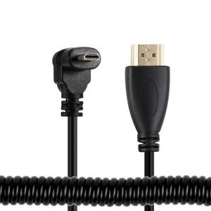 System-S Micro HDMI Stecker Abwärts Gewinkelt Kabel zu HDMI Standard Stecker Spiralkabel 50-80 cm