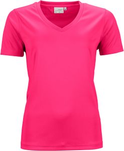 James & Nicholson | JN 735 Damen V-Neck Sport T-Shirt, Größe:L, Farbe:PINK