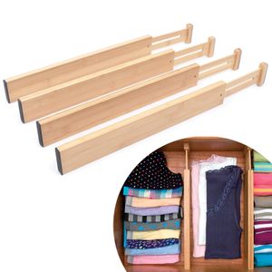 4ks bambusové zásuvky, nastavitelný organizér zásuvek, bambusový dělič pro kuchyň, kancelář, ložnici, komody a koupelnu