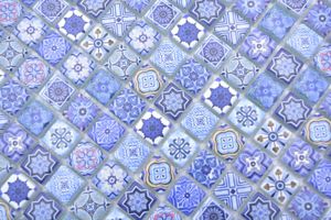 Handmuster Mosaikfliese Glasmosaik Kombi Retro Biscuit blau Fliesenspiegel Bad MOS78-RB33_m