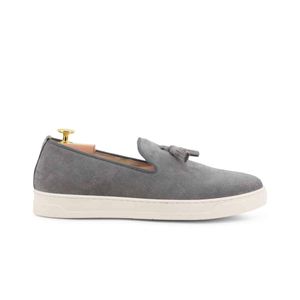 Duca di Morrone Herren Mokkasins Slipper Herrenschuh, Slip-On, Größe:EU 41, Farbe:Grau-silber