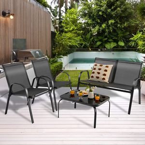 COSTWAY 4 TLG. Terrassenmöbel, Lounge Set Textilen, Gartenmöbel Garten Lounge Set Sitzgruppe Sitzgarnitur, Balkon Terrasse Set, Gartengarnitur inkl. 2 Einzelstühlen, 1 Bank und 1 Couchtisch