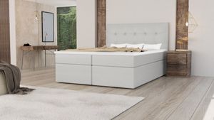 Bett, Boxspringbett MERA mit Bettkästen, Doppelbett, Stauraum, Schlafzimmer, Polsterbett, Bettgestell (160x200, Weiss - Madryt 120, mit Topper T25)