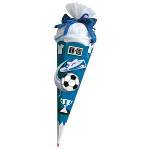 Schultüten-Bastelset Soccer blau 68cm 6-eckig Rot(h)-Spitze Kreppverschluss