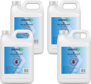 INSIGO 4x2L Sprüher Anti-Milbenspray, Mittel gegen Milben Milbenbefall Milbenfrei Schutz gegen Eier auf Wasserbasis, fleckenfrei, geruchlos, mit Schnell- & Langzeitwirkung frei EX