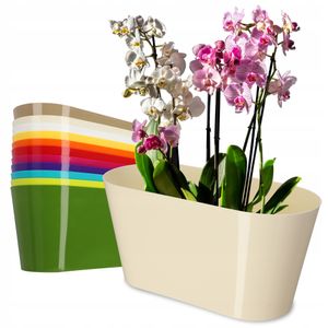 KADAX Blumentopf aus Kunststoff "Pareti", Ovaler Topf, Pflanzentopf, für Orchideen, 27 cm, Creme
