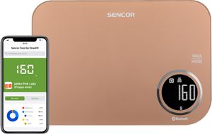 SENCOR SKS 7076GD Inteligentná kuchynská váha s Bluetooth, LCD displej, kapacita váženia do 5 kg/11 lb, 3 režimy - váženie, meranie objemu mlieka a vody, funkcia TARA na váženie