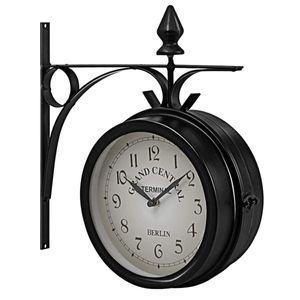 GOPLUS zweiseitige Wanduhr Bahnhofsuhr Gartenuhr doppelseitige Uhr Zeitanzeiger 33 x 30 x 10 cm (H x L x B) schwarz