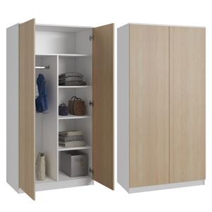 BEAUTYSOFA Modern Kleiderschrank CLASSIC - Garderobenschrank , Schrank mit 2-türig fur Schlafzimmer & Korridor (Weiß + Sonoma Eiche)