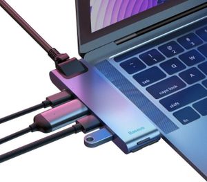 Baseus Multifunctional HUB 7in1 USB C Thunderbolt Dockingstation (MacBook Pro 2016 / 2017 / 2018) grau