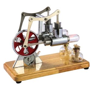 Stirling-Motor-Kit Heissluftmotor-Modell Physikalisches Dual-Motor-Generator-Modell mit LED-Licht Schwungrad Design Wissenschaftsexperiment Holzsockel DIY Bildung Spielzeug