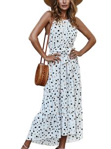 Damen Ärmellose Maxi Kleider Sommer Hawaiian Neck Tank Kleid,Farbe: Weiß,Größe:M