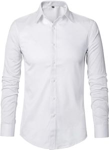 Herren-Hemd - Stretch Herren-Hemden - Langarm-Hemd Männer, Anti-Knitter - BRILLSHIRT Weiß S/M