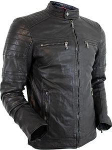 Lederjacke Herren Schwarz Lammleder Bikerjacke Clubjacke Übergangsjacke Slim(52 / XL)
