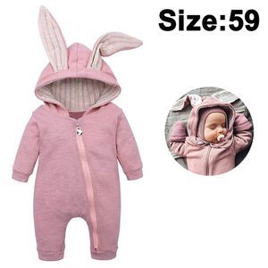 Kleinkind Baby Mädchen Jungen Onesies Baumwolle Strampler Kaninchenohr Langarm Reißverschluss Strampler Häschen Pyjama für Baby(59cm,Pink)
