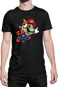 Mario Zombie Fly Herren T-shirt Super Mario Bros Luigi Bowser, L / Schwarz