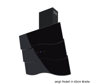 WAVE 90S 90cm, schwarz lackierte Dunstabzugshaube der Marke F.BAYER, kopffreie Wandhaube mit Schwarzglasfront und Sensorsteuerung, 850m³/h, EEK A, LED