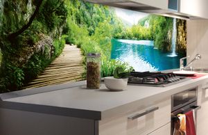 Küchenrückwand Folie selbstklebend ENTSPANNUNG IM WALD 180 x 60 cm - Klebefolie - Dekofolie - Spritzschutz für Küche -