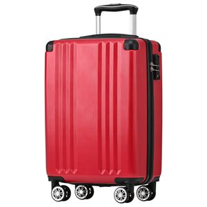 Hartschalen-Koffer, Rollkoffer, Reisekoffer, Handgepäck 4 Rollen, ABS-Material, TSA Zollschloss, 56.5*37.5*22.5, Rot