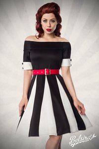 Schulterfreies Vintage Retro Godet Kleid schwarz/weiß Größe M = 38