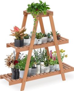Happy Home Pflanzenregal Blumenregal Outdoor Blumenständer aus Kiefernholz Leiterregal Küchenregal Blumenregal Organizer für Garten 80 x 25 x 78 cm