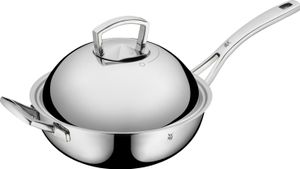 WMF Multiply wok 28 cm, bez povrchovej úpravy, kovové veko s odsávačom pár, viacvrstvový materiál, nehrdzavejúca oceľ Cromargan, hliníkové jadro, indukcia