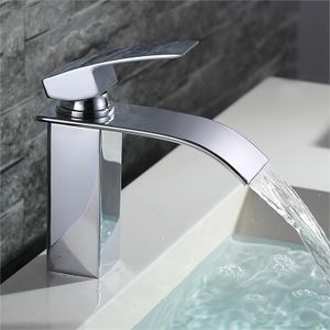 Wasserhahn Bad wasserfall Badarmatur Messing Waschtischarmatur für Badezimmer Einhandmischer Waschbecken Armatur Verchromt