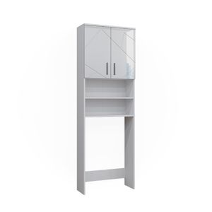 Vicco Waschmaschinenschrank Irma, 64 x 190.5 cm Badezimmerschrank für die Waschmaschine, Weiß Hochglanz/Weiß