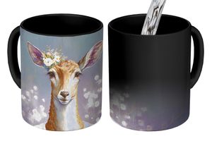 MuchoWow® Magický hrnček Magický jeleň - kvety - maľba - portrét - zvieratá 350 ml Hrnček meniaci farbu Nápad na darček - Magický hrnček - fotohrnček - keramické hrnčeky - obrázky - šálka kávy - hrnček na pitie - hrnček na kávu