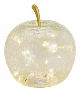 LED skleněné jablko 16 cm - průhledné - dekorativní ovoce ve vzhledu rozbitého skla na baterie s časovačem