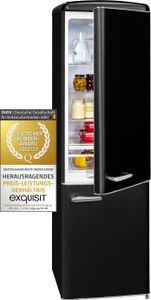Exquisit Retrokühlschrank RKGC250-70-H-160E mattschwarz | Standgerät | 244 l Volumen | mattschwarz