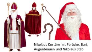 Nikolaus Kostüm Bischof - Gr. S - 3XL + Deluxe Perücke mit Bart  + Stab Gr. L/XL