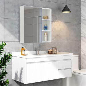 CLIPOP Badezimmer Spiegelschrank Weiß, Wandspiegel mit Verstellbare Ablagen, 1 Tür, 45 x 17 x 52 cm