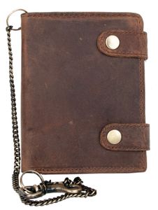 FLW Herren Brieftasche aus echtem Leder mit Kette und zwei Schnallen