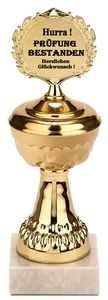 BRUBAKER Pokal - goldene Trophäe mit Marmorsockel - Geschenkidee zur bestandenen Prüfung - Motiv: Hurra! Prüfung bestanden